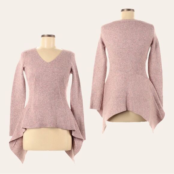 Sies Marjan XLV Marled Pink Ribbed Knit Peplum Pullover Sweater V-Neck XS - Picture 1 of 9